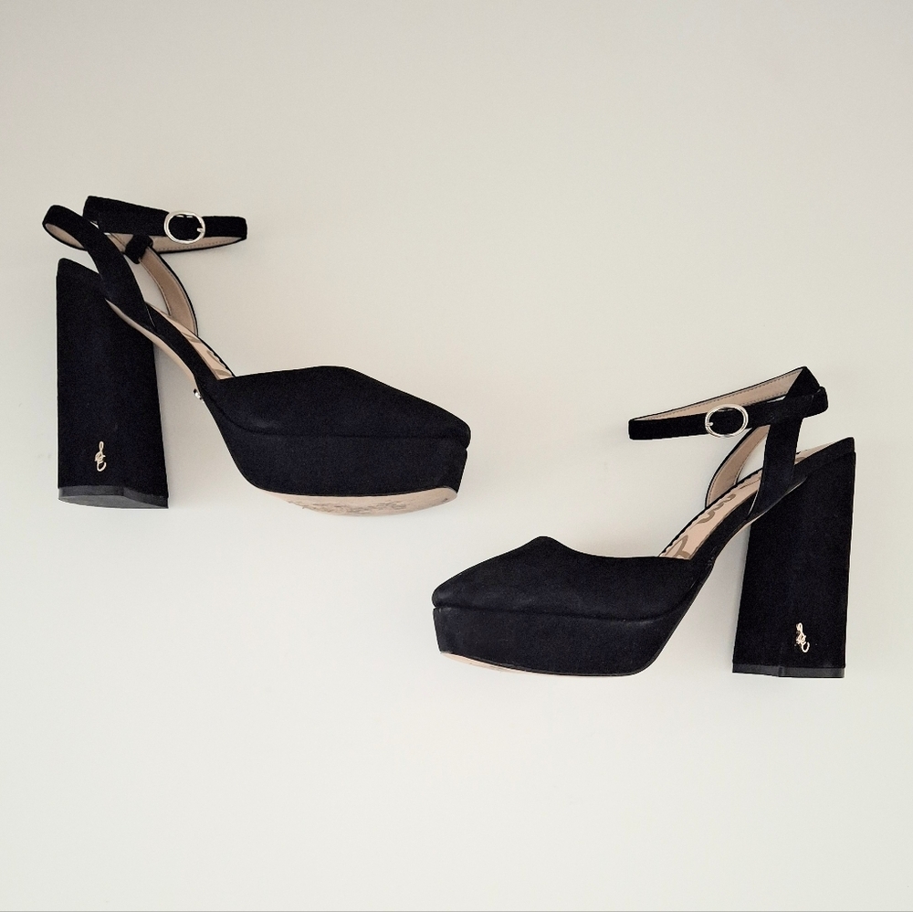 Sam Edelman Black Suede Platform Block Heel Sandals